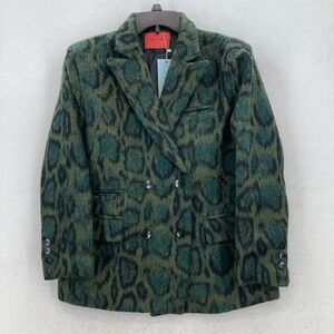 ALEX VINASH New York Leopard Blazer Jacket Women's Small‎ Green Double Breasted